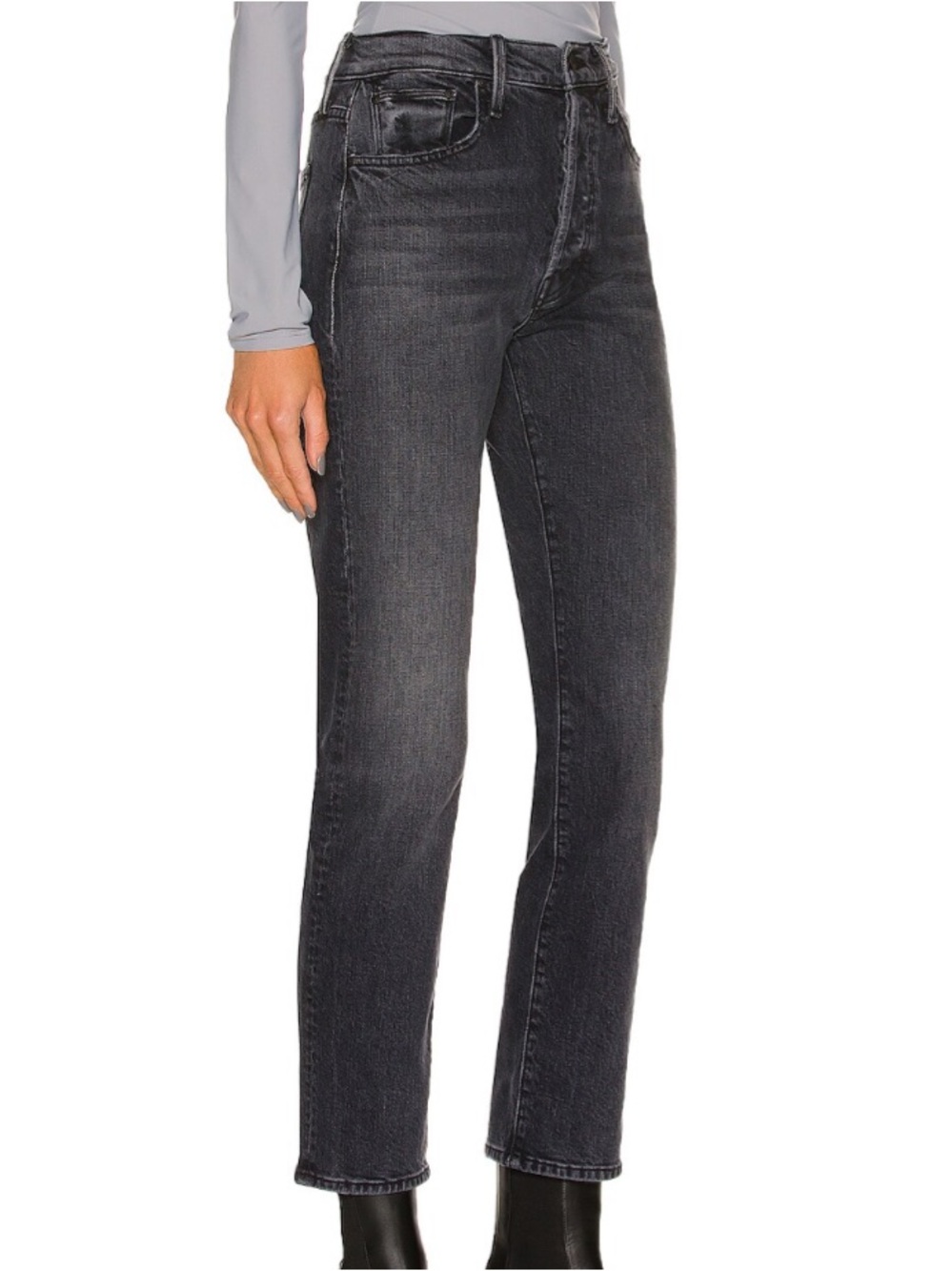 MOTHER The Hiker Hover Jeans Roadtrip Renegade Black High Rise Straight 24